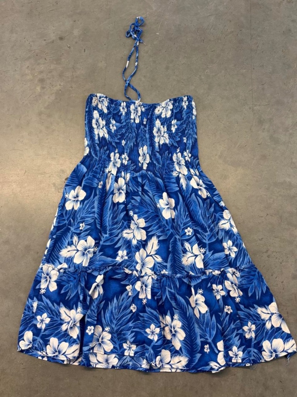 Blue and White Floral Hawaiian Halter Dress
